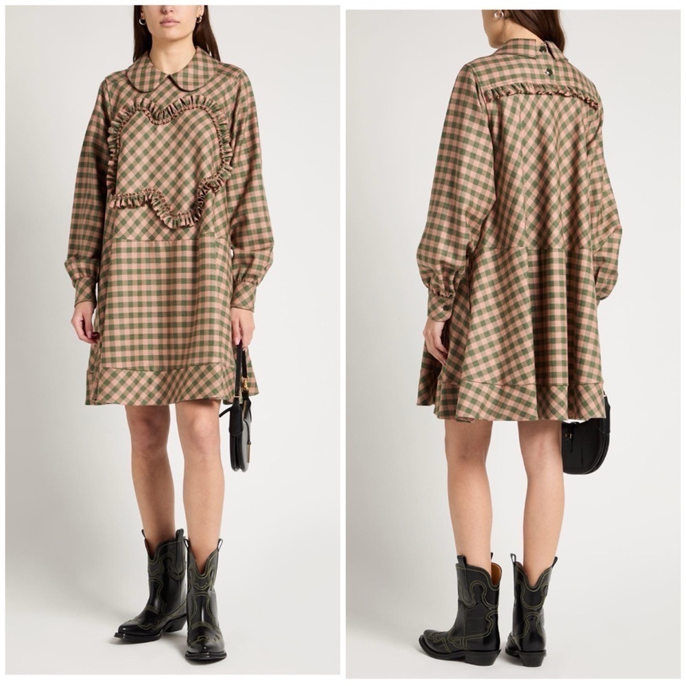 KENZO Paris Flared gingham wool dress S